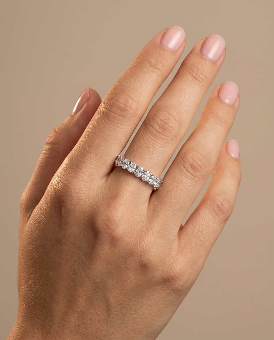 14KT Gold Diamond Eternity Half Band on model