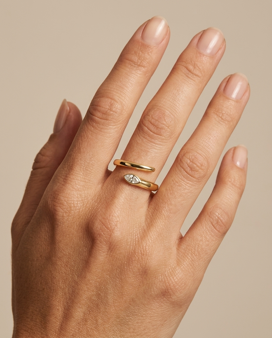 14KT Gold Wrap Around Ring with Single Diamond view 2