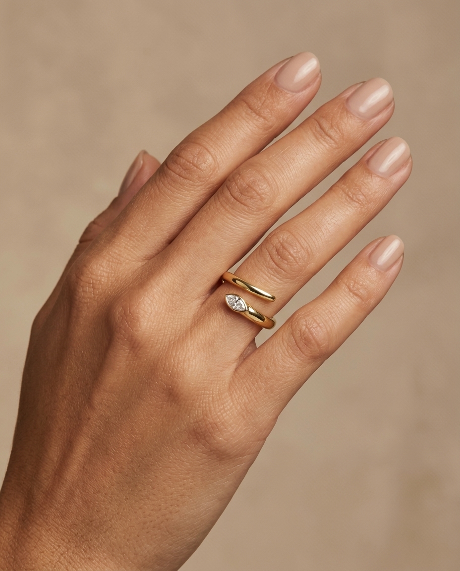 14KT Gold Wrap Around Ring with Single Diamond view 2