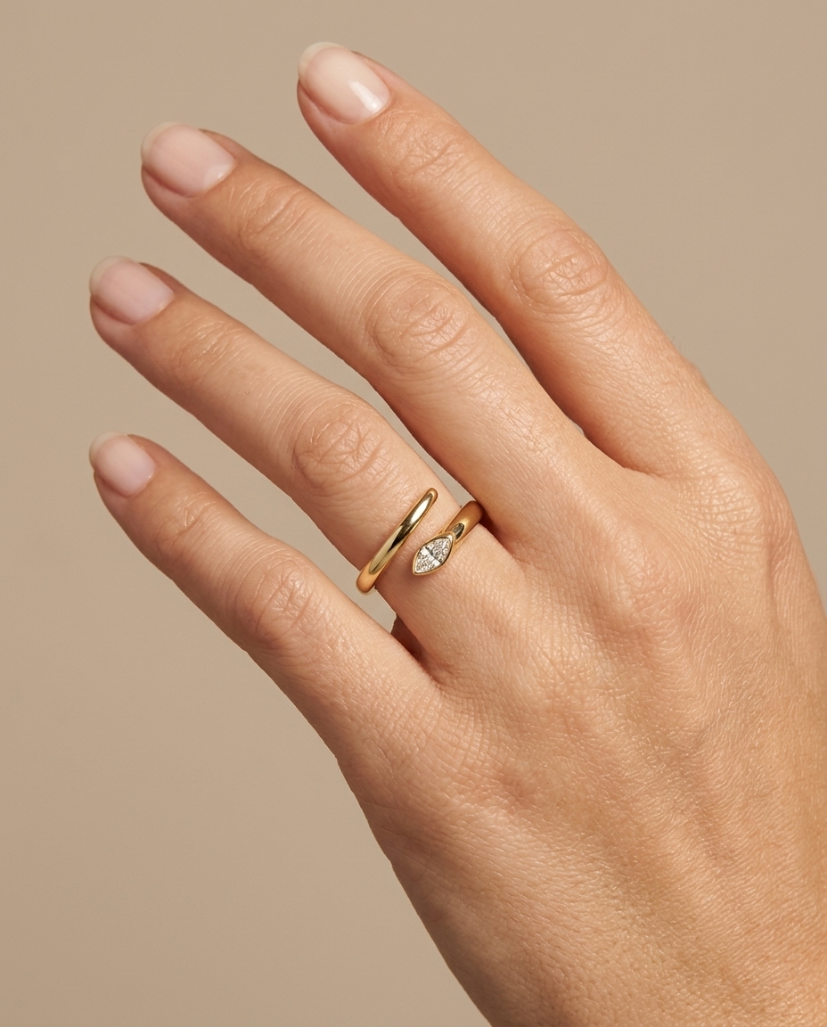 14KT Gold Wrap Around Ring with Single Diamond on model
