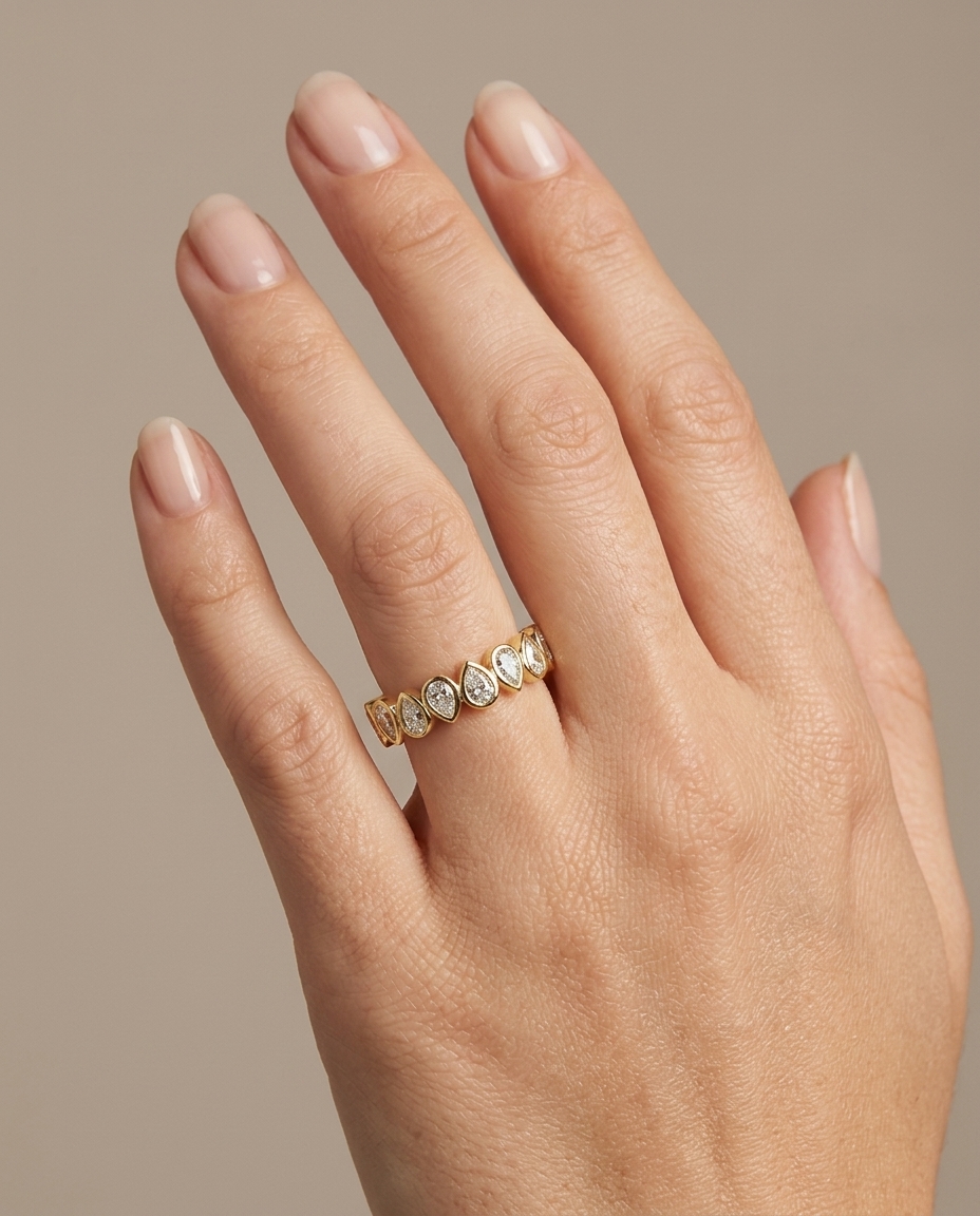14KT Gold Bezeled Diamond (4MM) Ring on model
