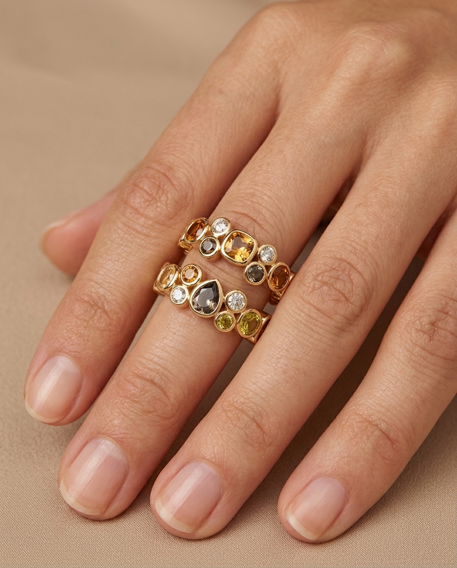 14KT Gold Pear Shape Diamond Ring on model