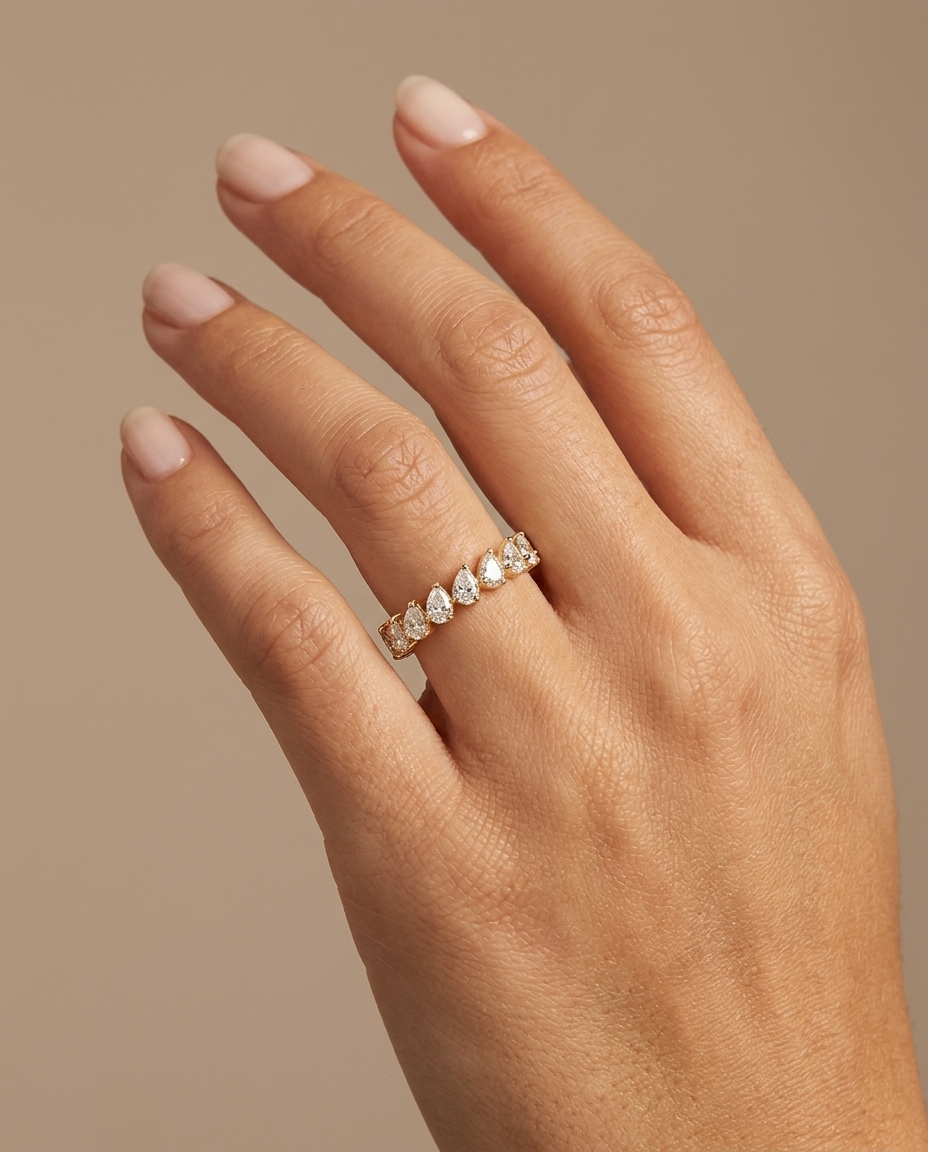 14KT Gold Ring with Pear Shape Diamonds view 2