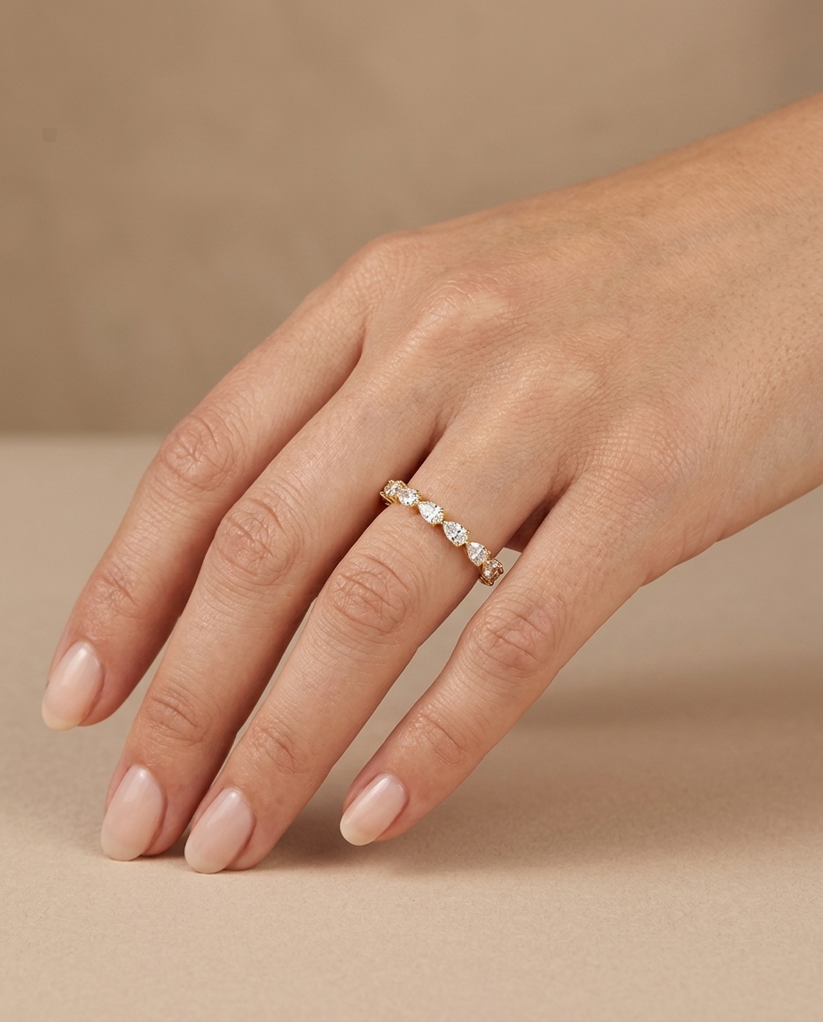 14KT Gold Ring with Pear Shape Diamonds view 2
