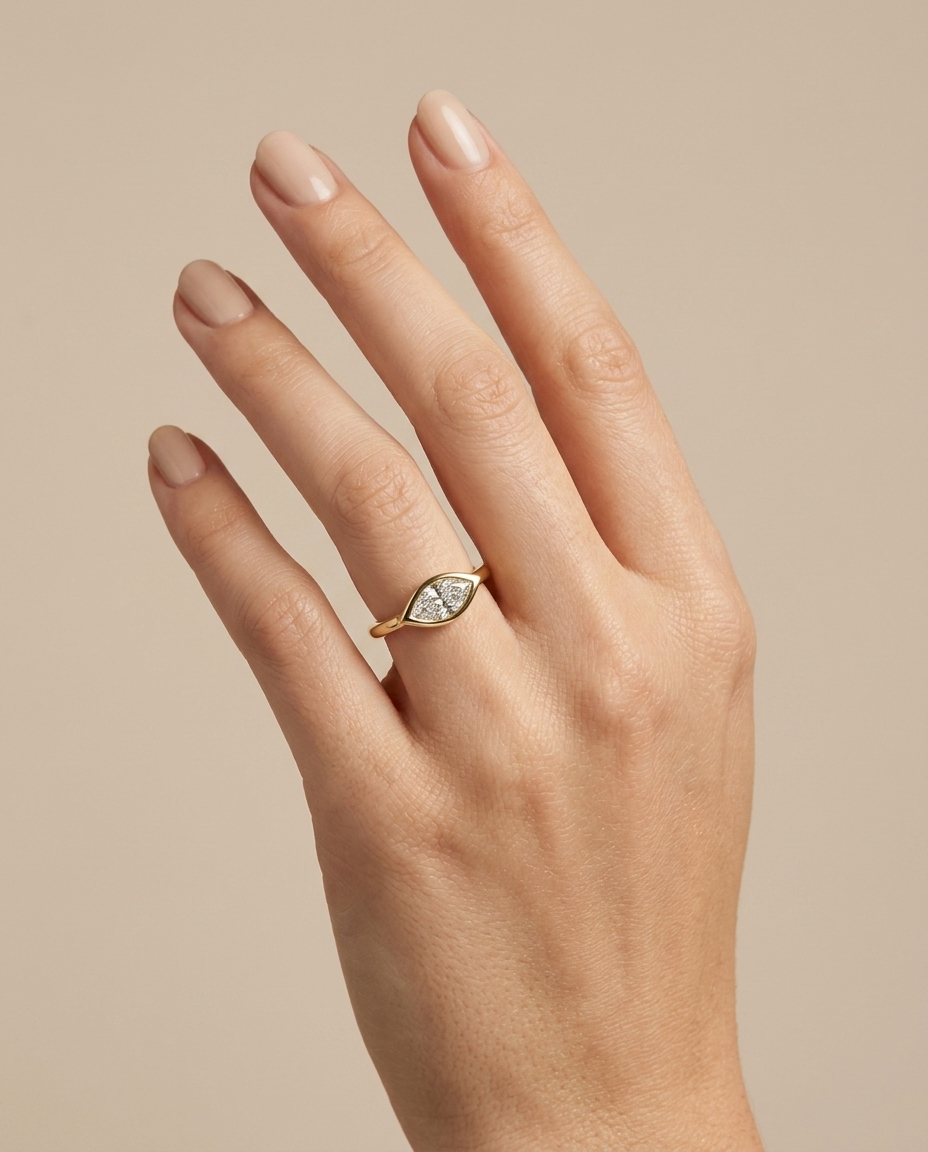 14KT Gold Ring with Single Bezeled Marquise Shape Diamond view 2