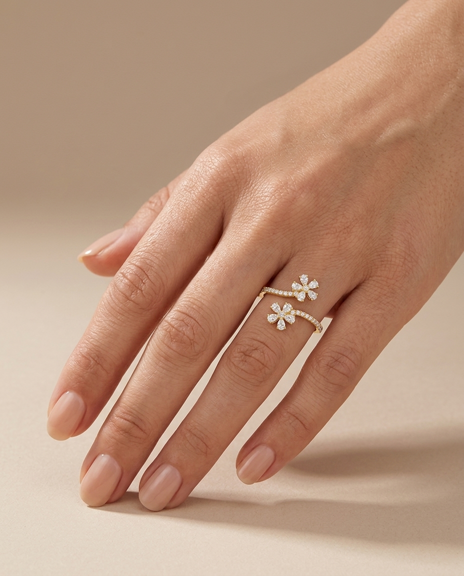 14KT Gold Diamond Ring on model