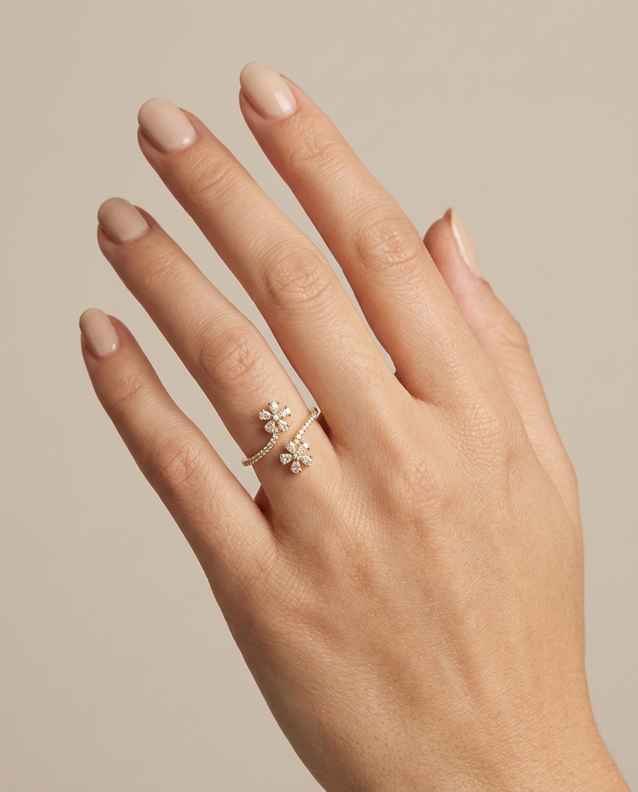 14KT Gold Diamond Ring on model