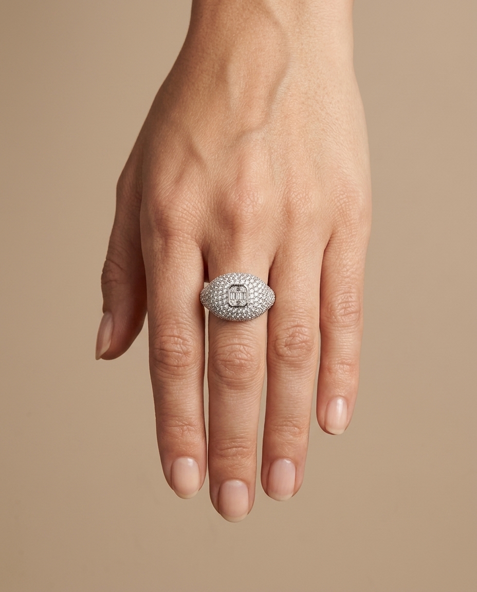 14KT White Gold Diamond Ring on model