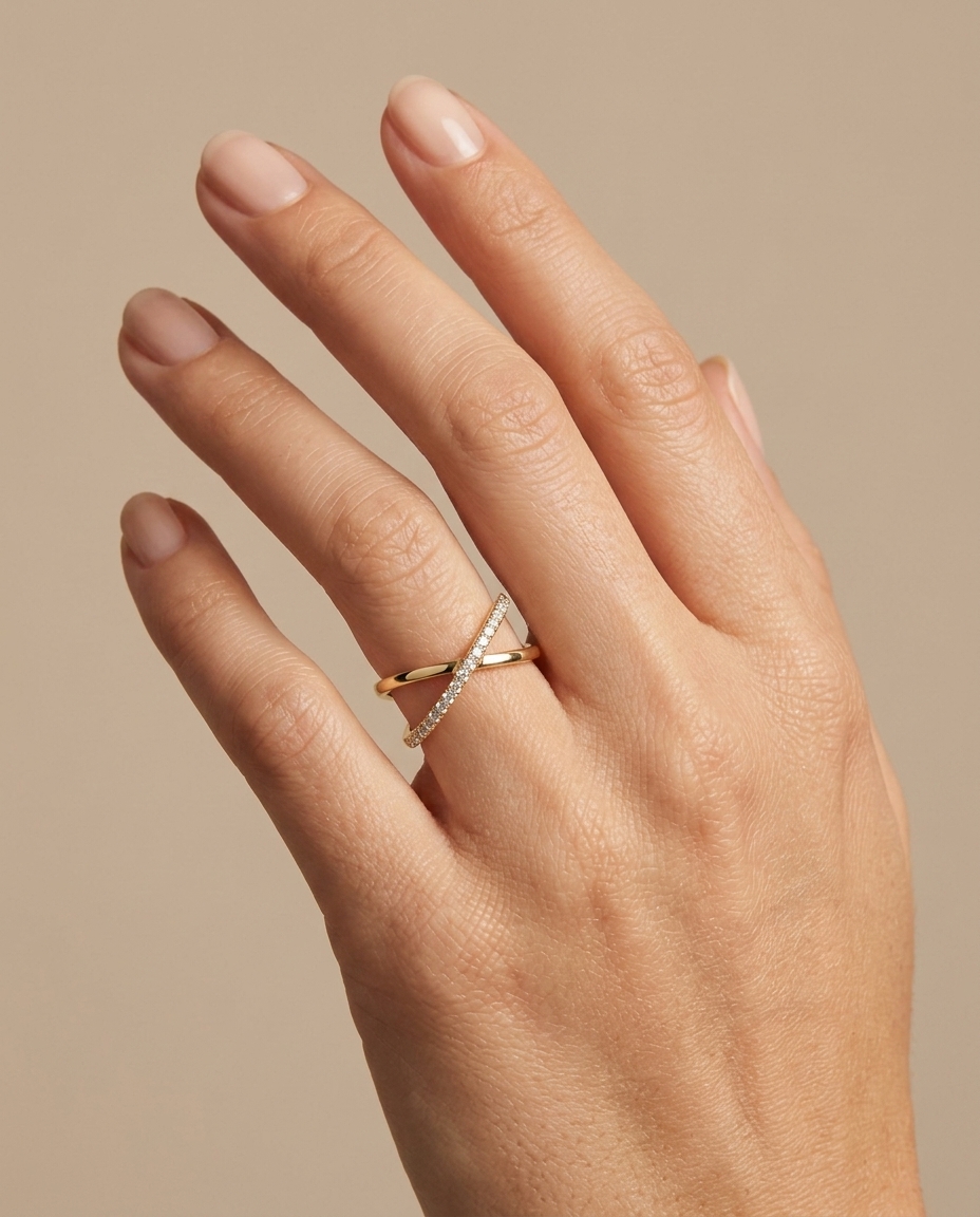 14KT Gold Diamond Ring on model