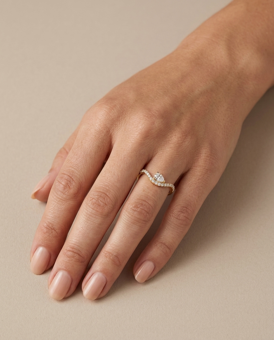 14KT Gold Diamonds Ring on model