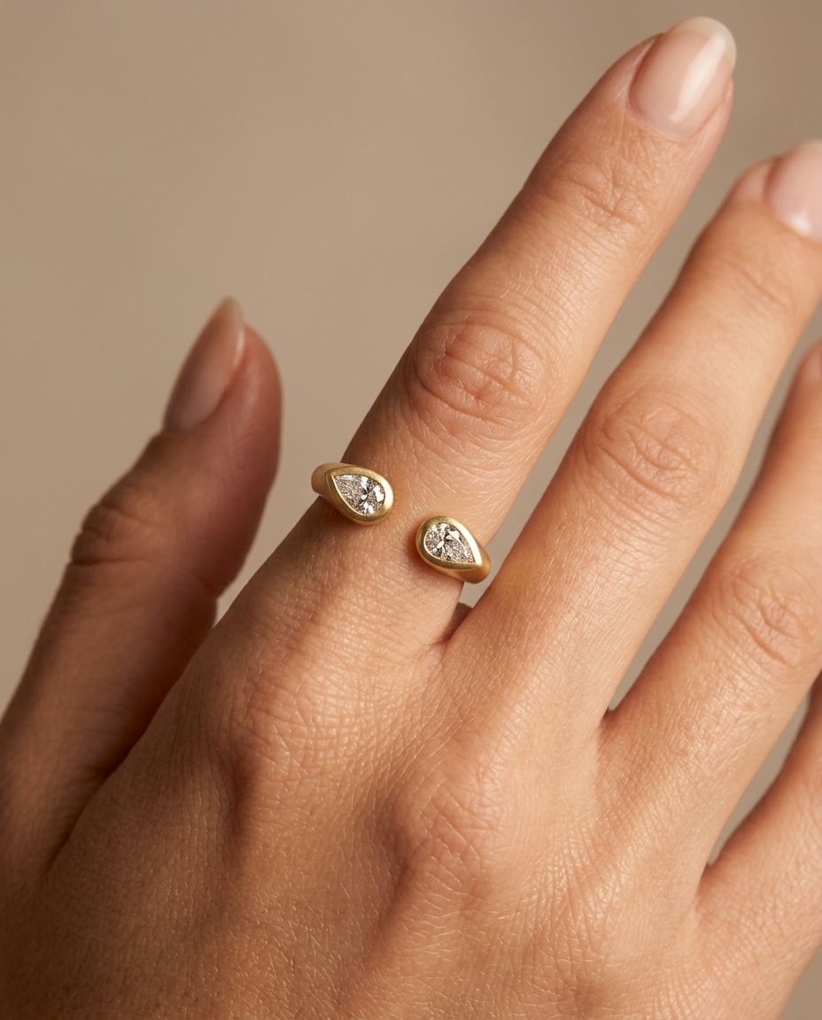 14KT Gold Pear Shape Diamond Open Ended Ring view 2