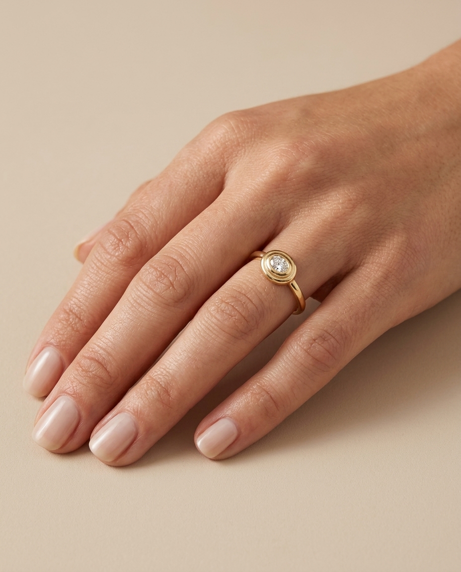 14KT Gold Oval Shape Diamond Ring on model