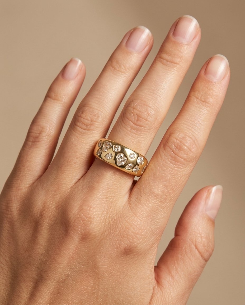 14KT Gold Diamond Ring on model