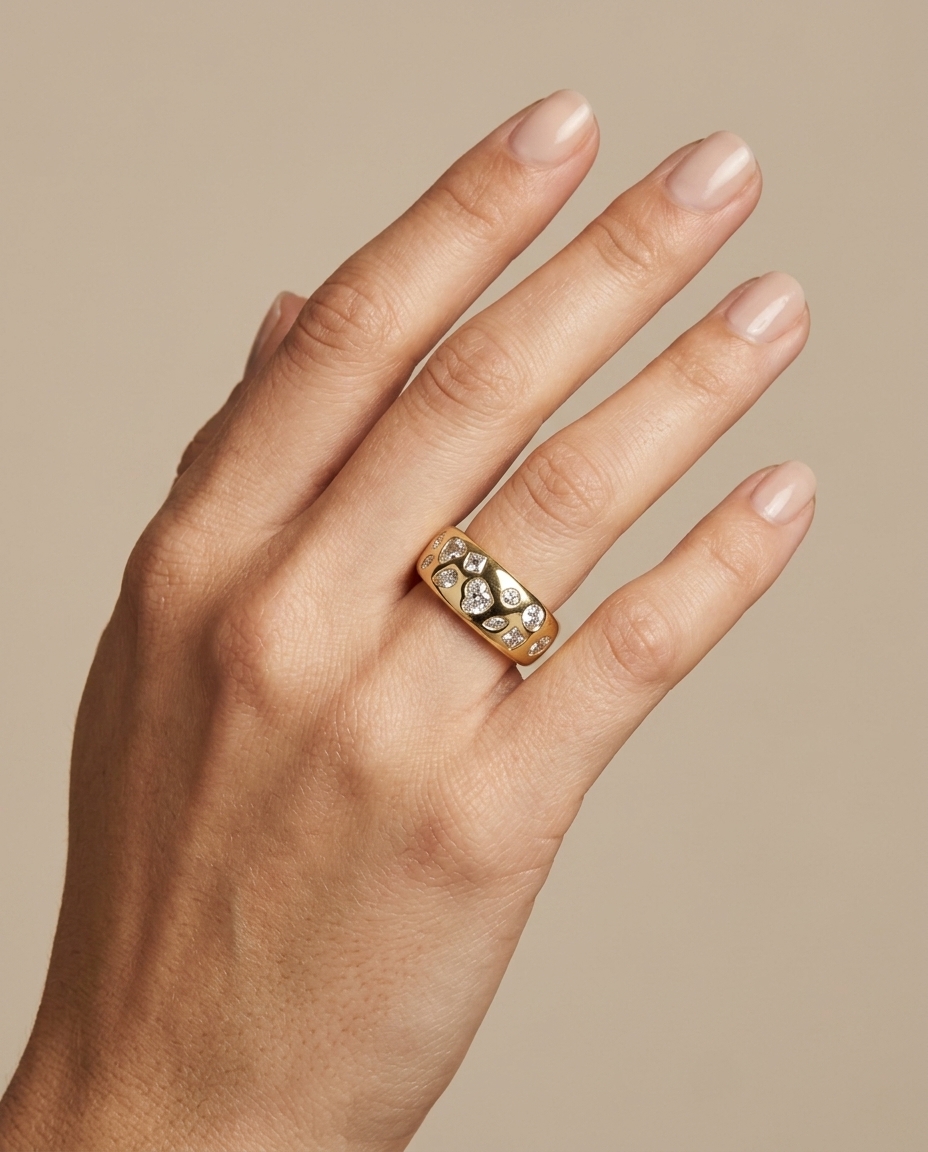 14KT Gold Diamond Ring on model