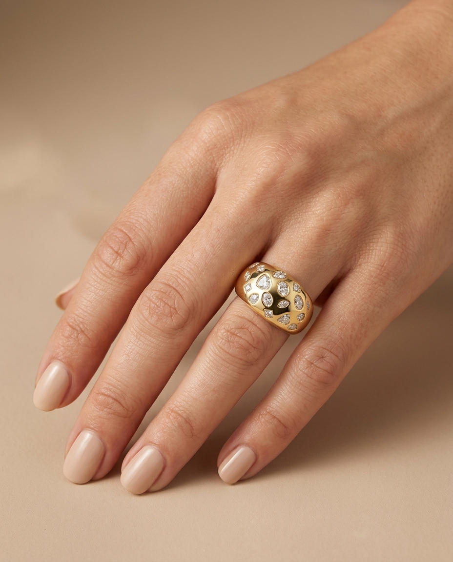 14KT Gold Diamond Ring on model