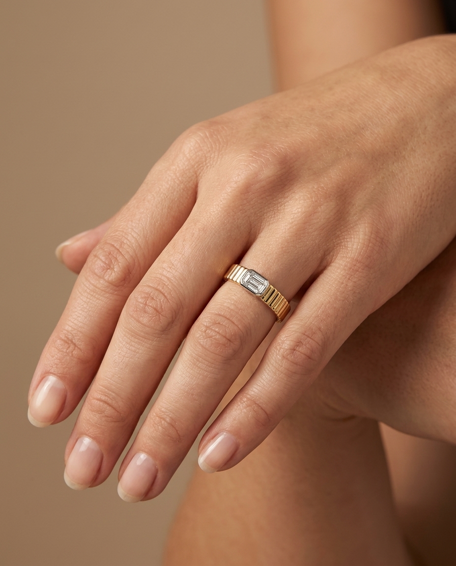 14KT Gold Diamond Ring on model