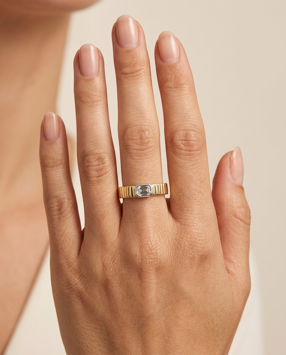14KT Gold Diamond Ring on model