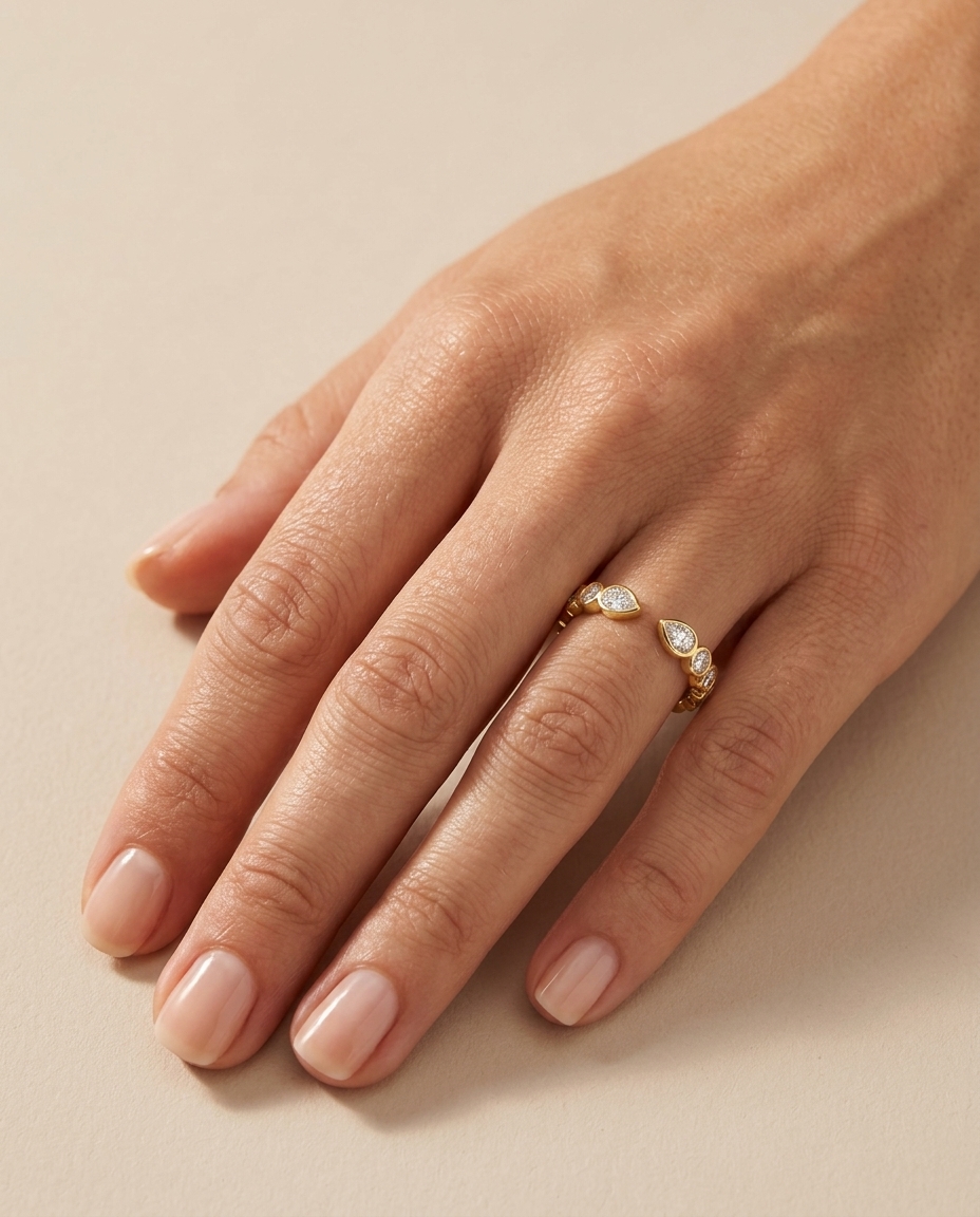 14KT Gold Diamond Open Ended Ring on model