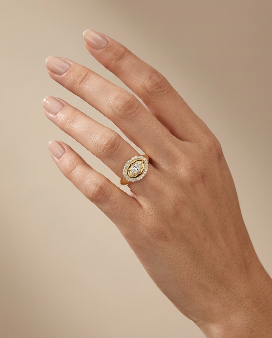 14KT Gold Diamond Ring on model