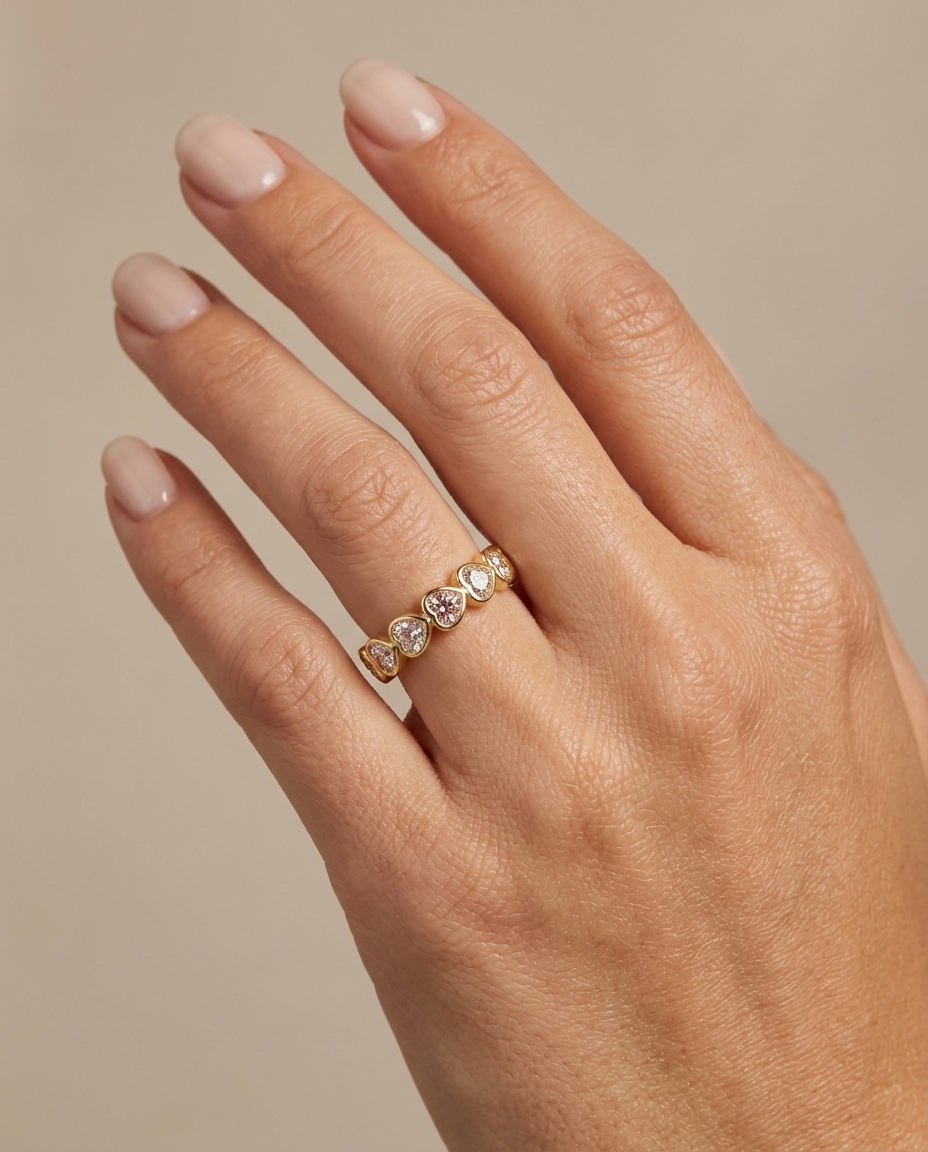 14KT Gold Heart Diamond Ring on model