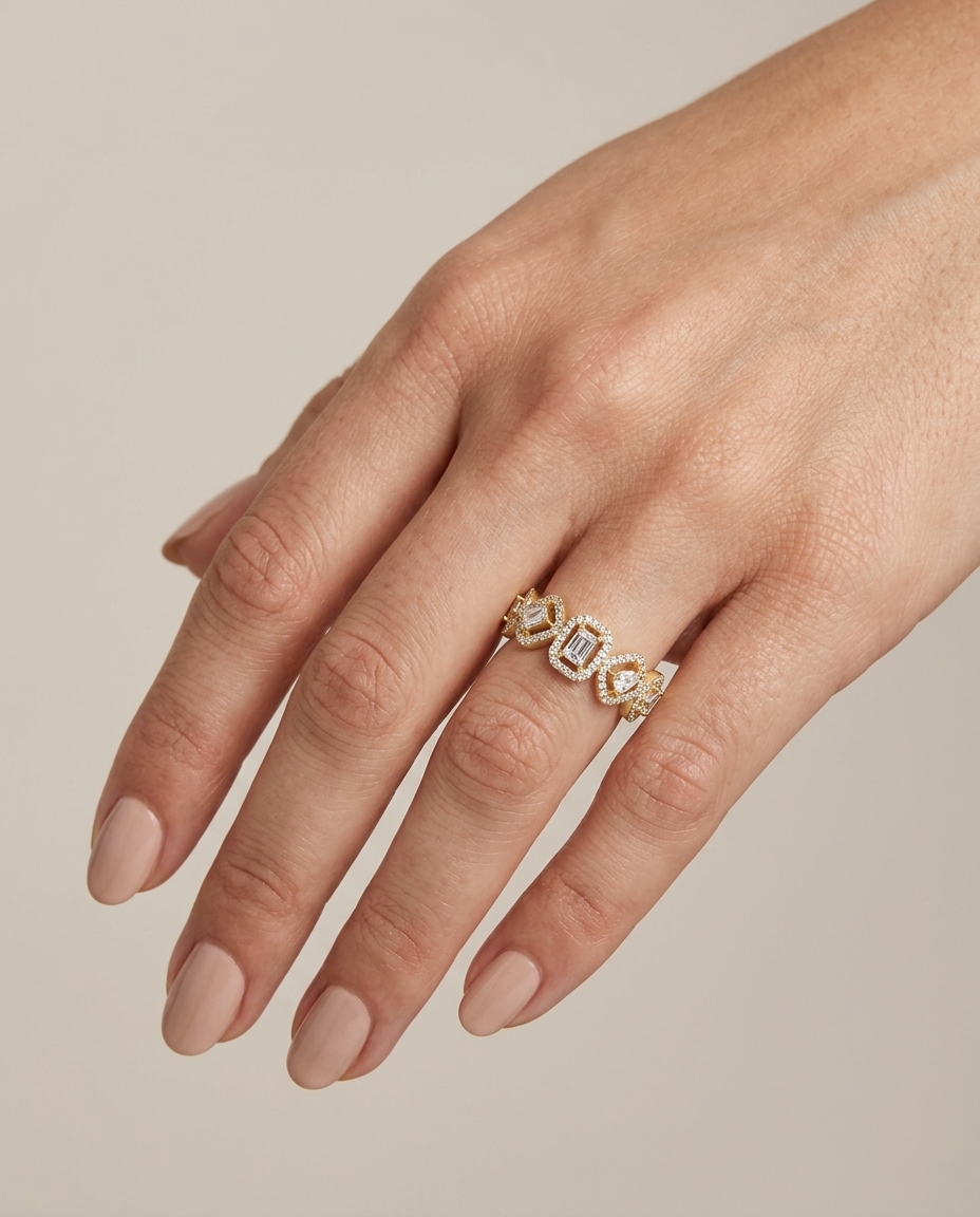 14KT Gold Diamonds Ring on model