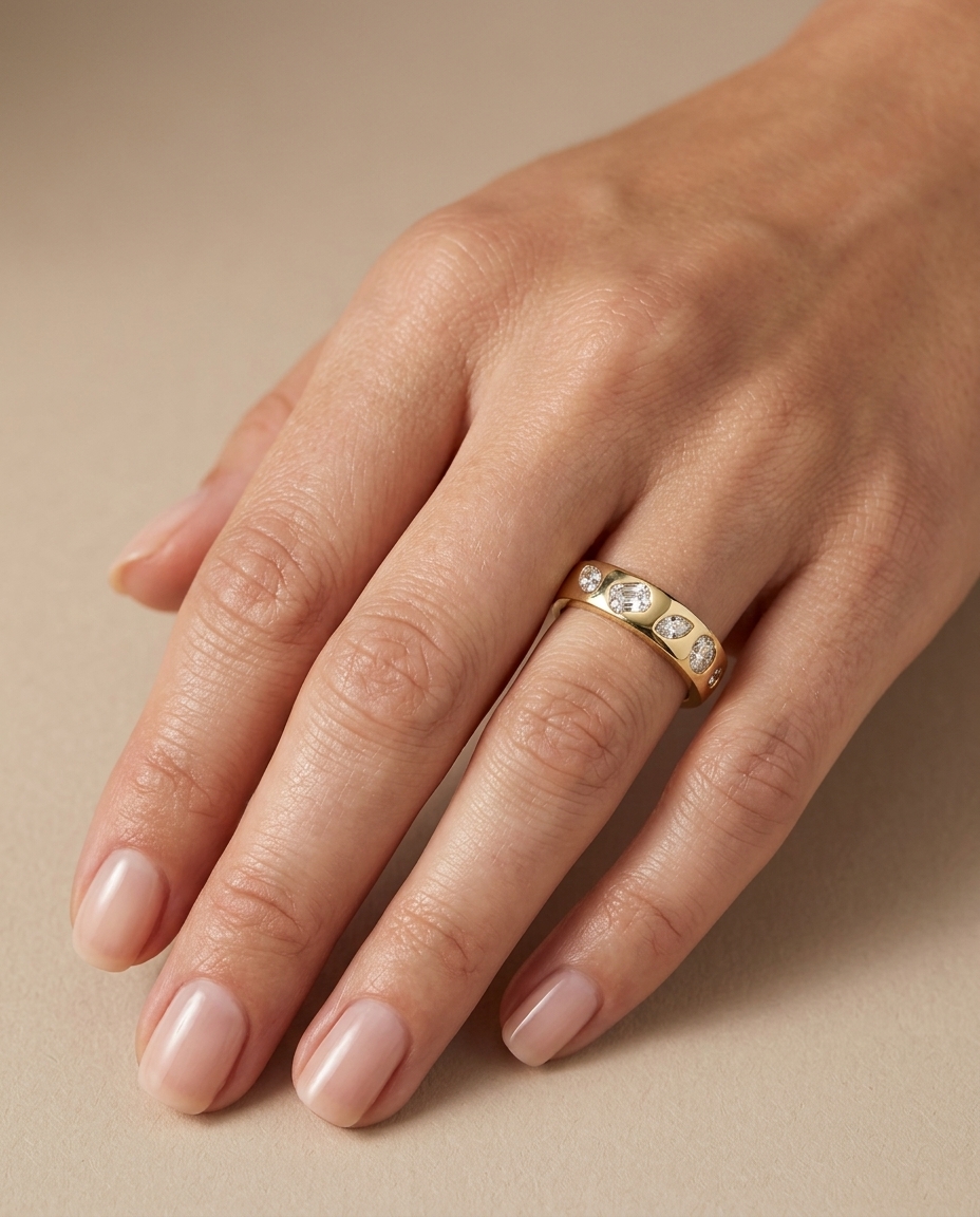 14KT Gold Diamond Ring on model