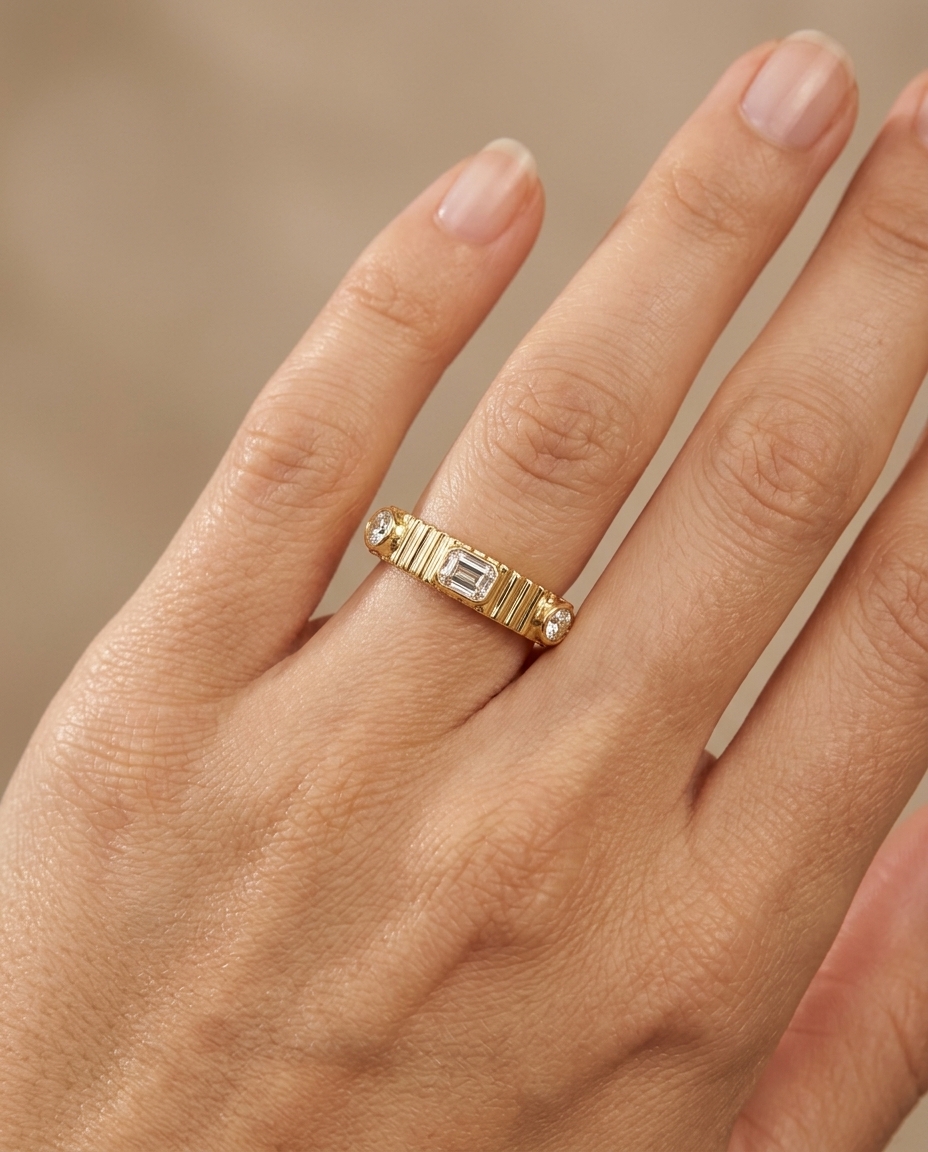 14KT Gold Diamond Ring on model