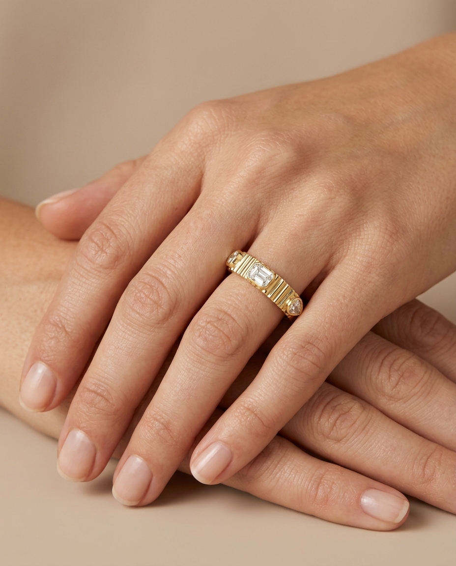 14KT Gold Diamond Ring on model