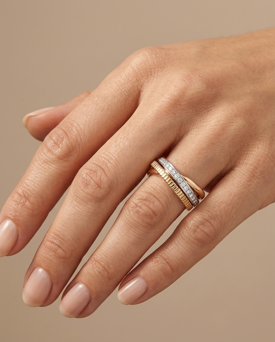 14KT Two Tone Gold Diamond Ring on model