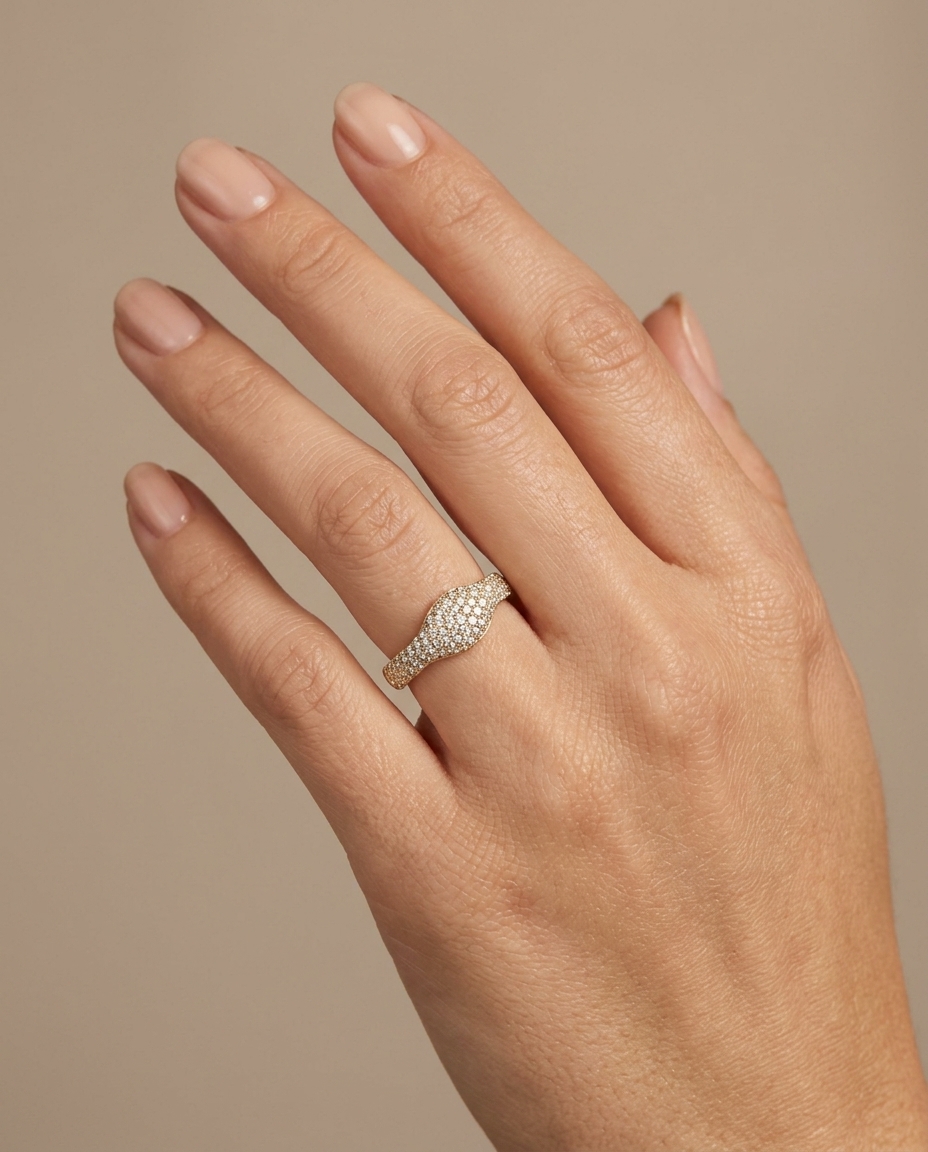 14KT Gold Diamonds Ring on model