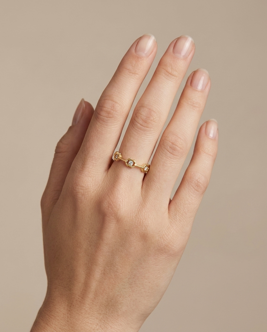 14KT Yellow Gold Diamond Station Eternity Ring on model
