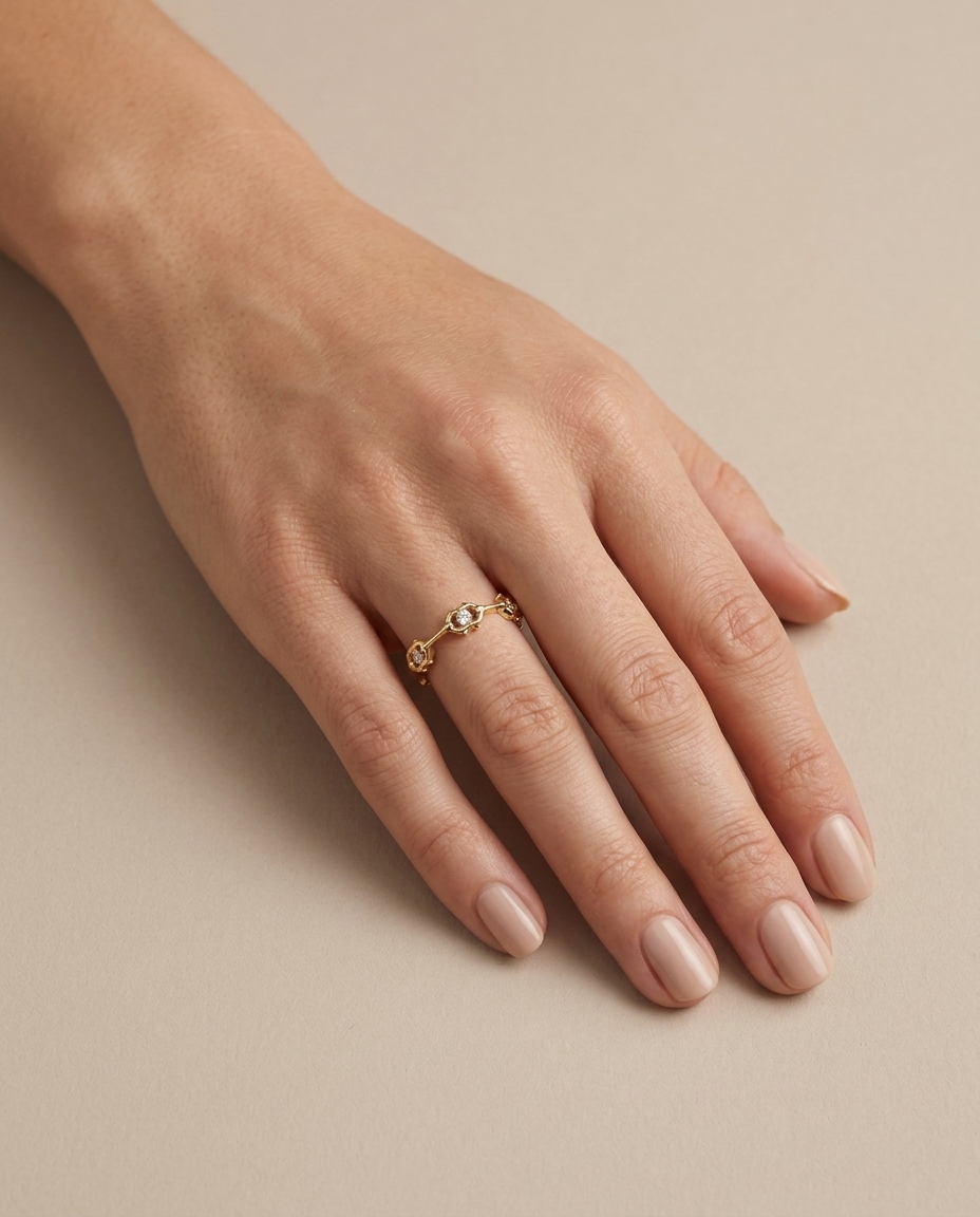14KT Yellow Gold Diamond Station Eternity Ring on model