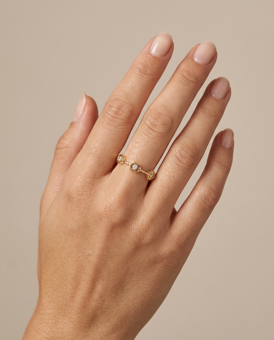 14KT Yellow Gold Diamond Station Eternity Ring on model