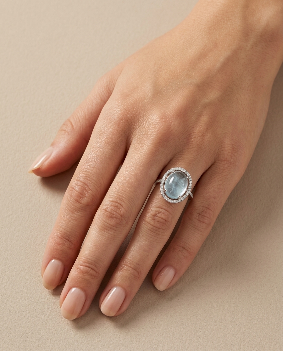 14KT White Gold Aquamarine and Diamonds Ring view 2