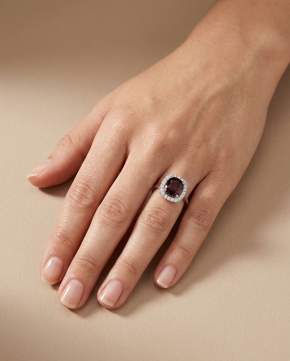 14KT White Gold Pink Tourmaline and Diamonds Ring on model