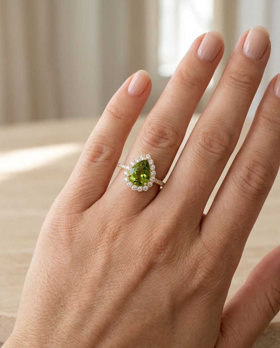14KT Yellow Gold Green Tourmaline and Diamonds Ring view 2