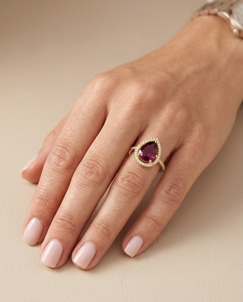 14KT Yellow Gold Pink Tourmaline and Diamonds Ring view 2