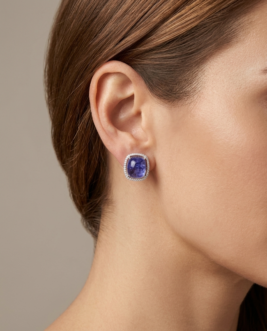 14KT White Gold Tanzanite and Diamond Ring on model