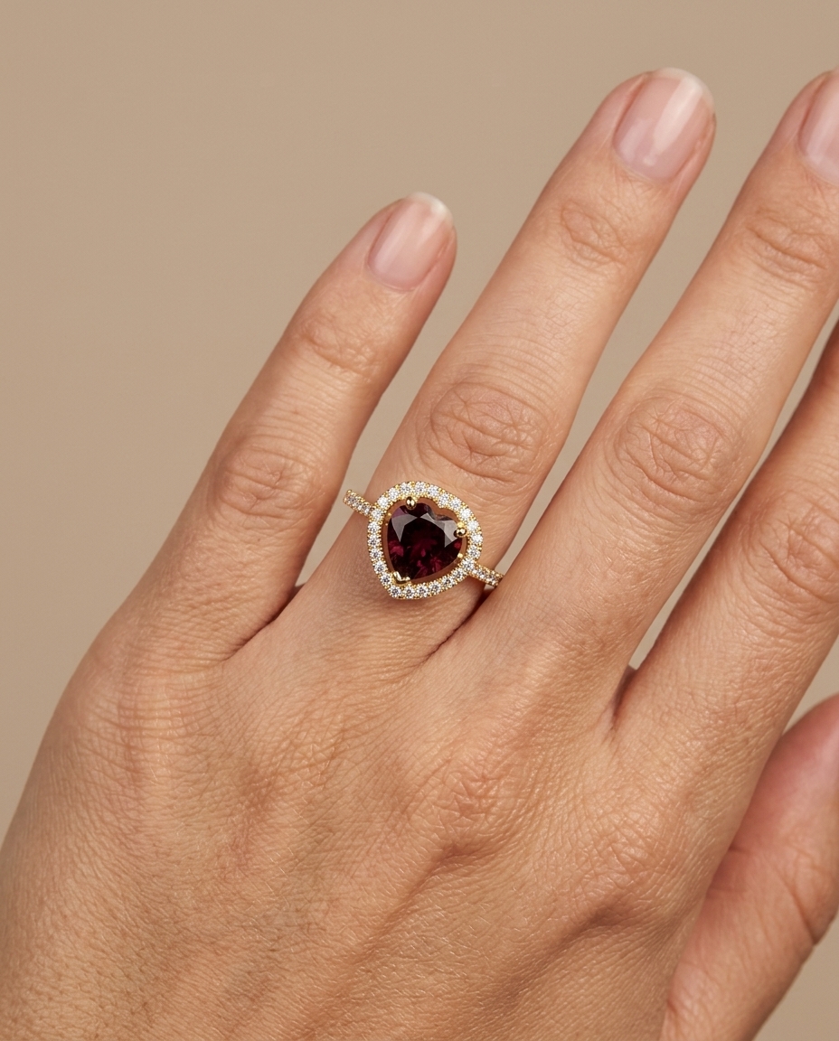 14KT Yellow Gold Heart Shape Pink Tourmaline and Diamonds Ring view 2