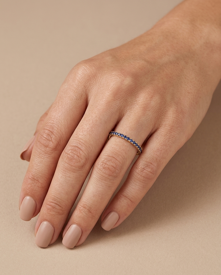 14KT Gold Blue Sapphire Ring Eternity Band view 2