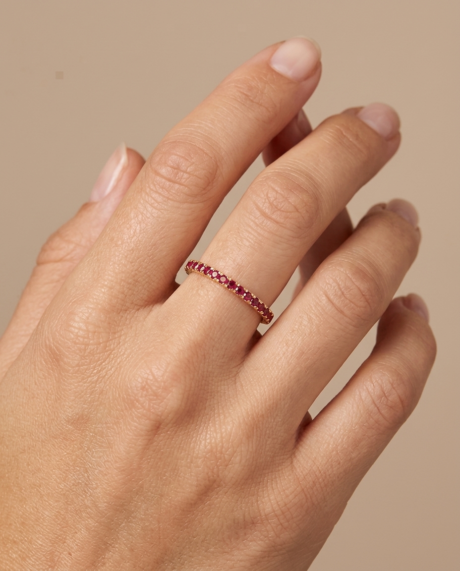 14KT Gold Ruby Diamond Ring Eternity Band view 2
