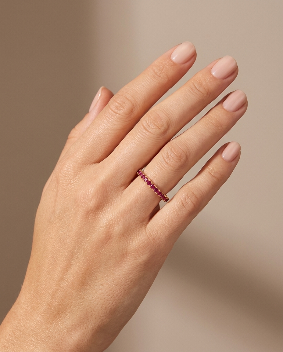 14KT Gold Ruby Diamond Ring Eternity Band view 2