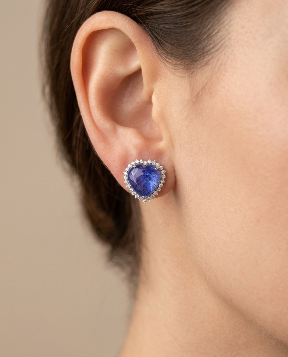 14KT White Gold Heart Shape Tanzanite and Diamond Ring view 2