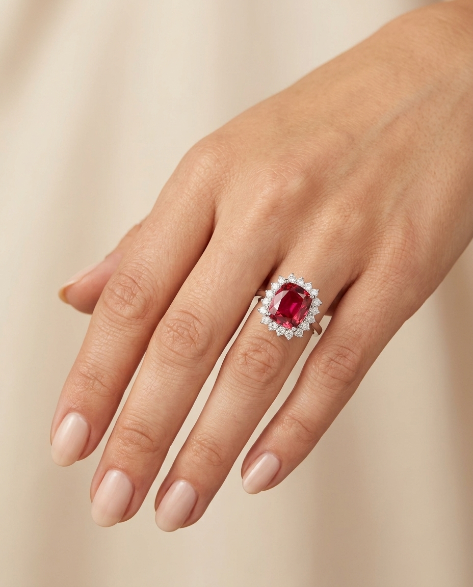 14KT White Gold Pink Tourmaline and Diamonds Ring view 2