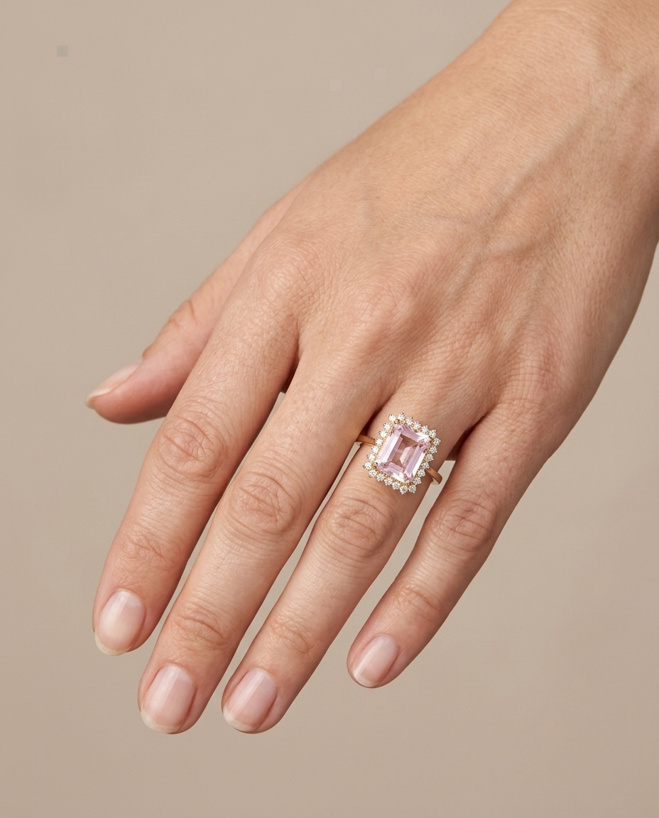 14KT Yellow Gold Kunzite and Diamonds Ring view 2