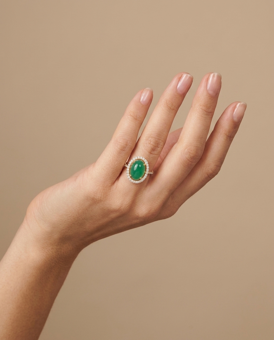 14KT Yellow Gold Emerald and Diamonds Ring view 2