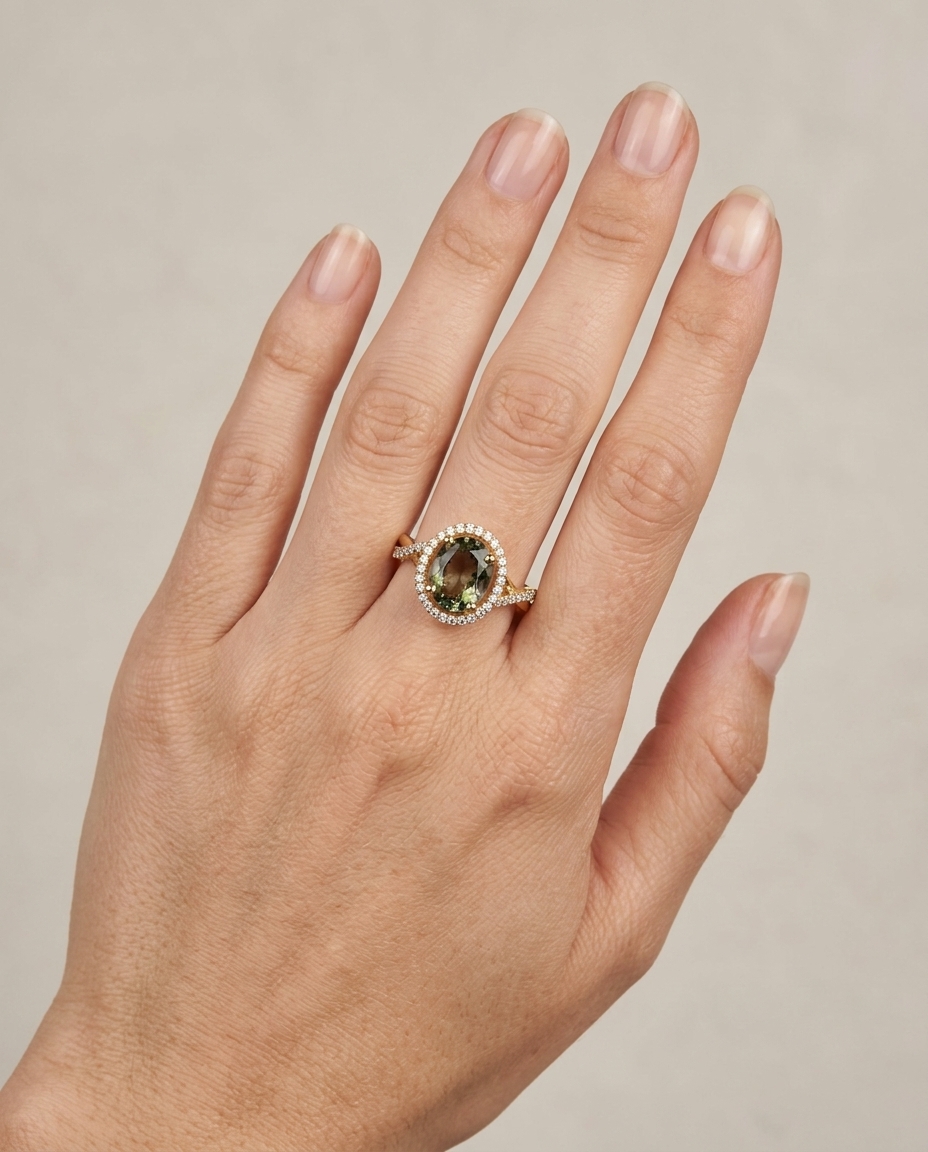 14KT Yellow Gold Tourmaline and Diamonds Ring view 2