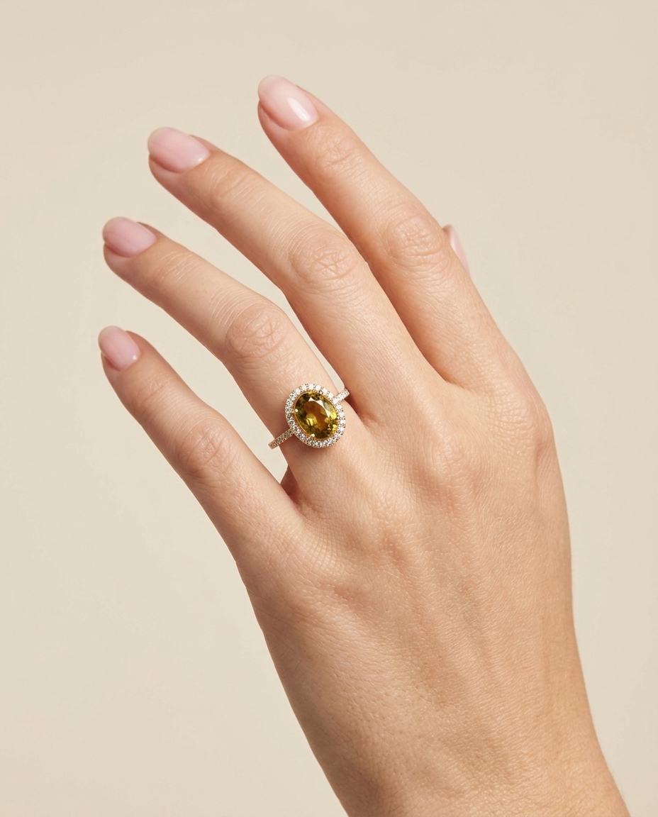 14KT Yellow Gold Tourmaline and Diamonds Ring view 2