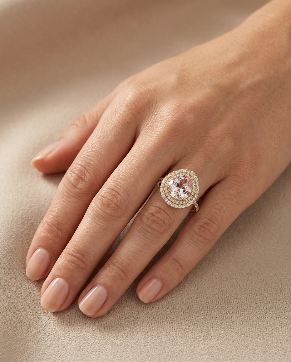 14KT Yellow Gold Kunzite and Diamonds Ring view 2
