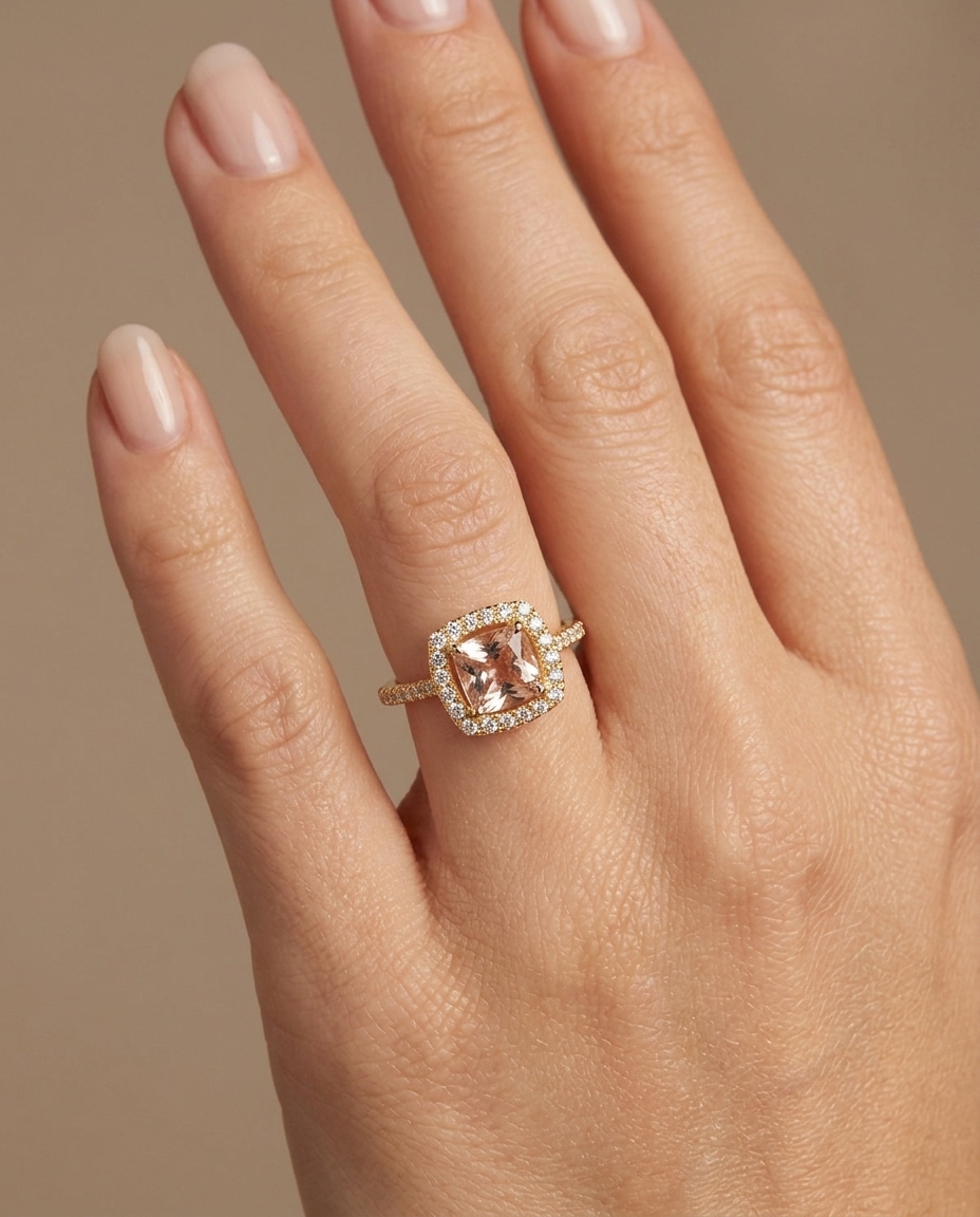 14KT Diamond Morganite Ring view 2